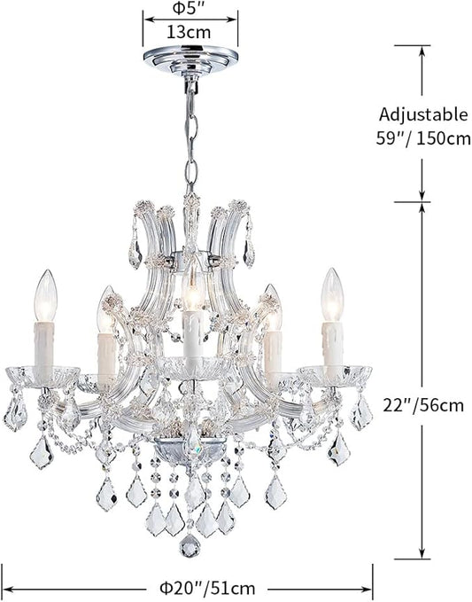 Saint Mossi 5 Light Crystal Maria Theresa Chandelier, Modern K9 Crystal Chandelier Lighting,Crystal Pendant Lighting Fixture for Dining Room,Bedroom,Living Room,H22 x W20 with Adjustable Chain
