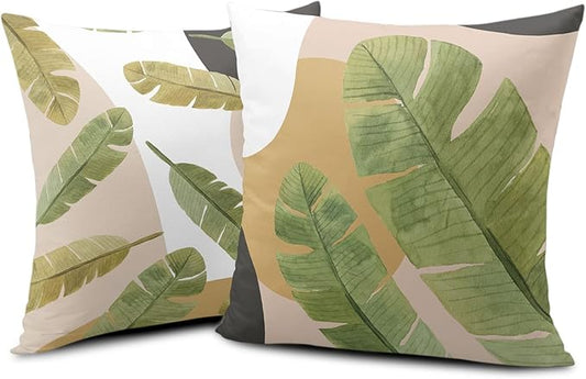 18x18 Inch Summer Tropical Plant Pillow Cover Green Leaves Throw Pillow Covers Jungle Palm Tree Pillowcase Cotton Blend Garden Decor for Floor Chair Bed in 2 Pcs