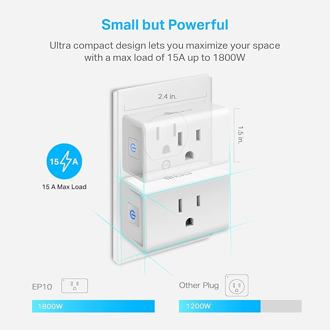 Kasa Smart Plug Ultra Mini 15A, Smart Home Wi-Fi Outlet Compatible with Alexa, Google Home & IFTTT, No Hub Required, UL Certified, 2.4G WiFi Only, 2-Pack(EP10), White