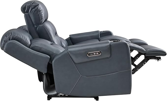Watson & Whitely Genuine Leather Power Loveseat and Recliner Sofa Set, Lay Flat Reclining Couch with Console, Power Headrest, USB & Wireless Charging, Cup Holders for Living Room, Navy Blue