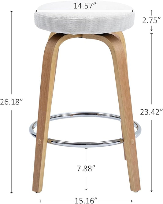 Swivel Bar Stools Set of 2 for Island Kitchen, Modern 26" Backless Counter Height Bar Stools, 360 Swivel Saddle Seat, White