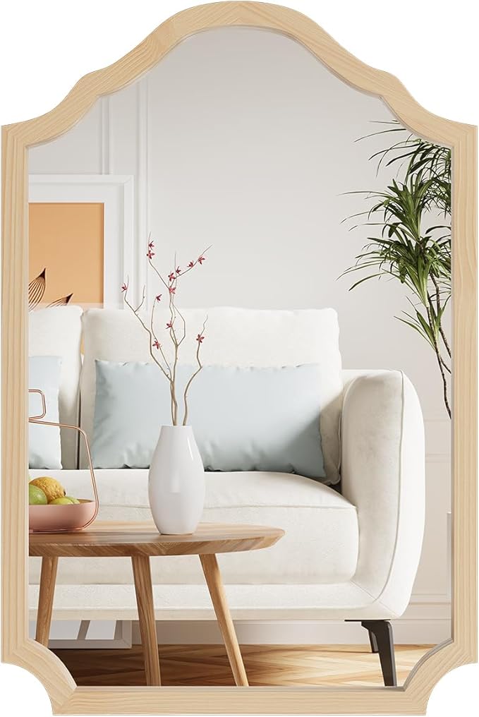 ULIKE Wood Arched Mirror 24x36 Inch, Rustic Wood Framed Mirror for Wall Decor, Wall Mirrors Decorative for Bathroom, Vanity Mirror for Living Room, Entryway or Bedroom, Natural