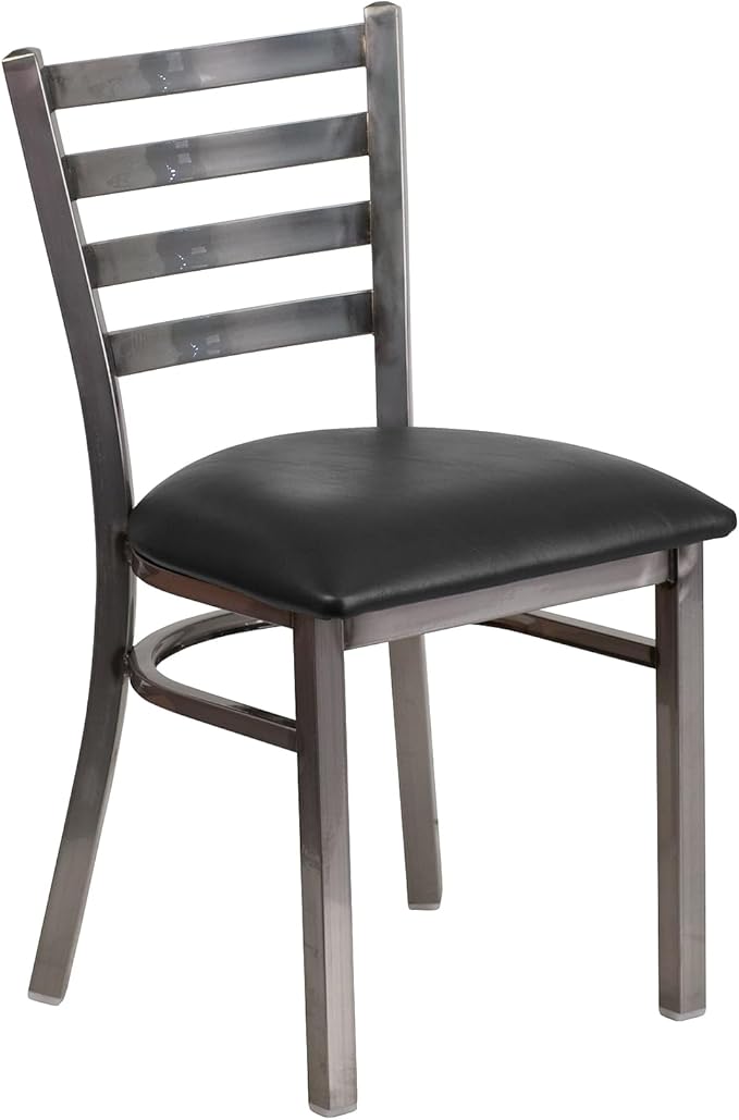Flash Furniture 2 Pack HERCULES Series Clear Coated Ladder Back Metal Restaurant Chair - Black Vinyl Seat