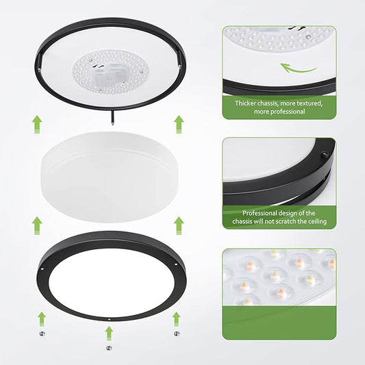 Flush Mount Ceiling Light - 4 Pack 36W 3000K/3500K/4000K/5000K/6000K Dimmable Led Ceiling Light Fixture for Kitchen Hallway Bedroom Bathroom (4, Black, 13 Inch)