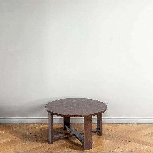 Creative Co-Op Elegant Acacia Trestle Round Coffee Table, Walnut
