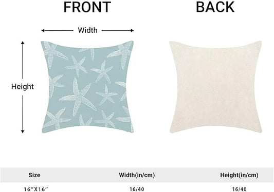 BETGINY Coastal Seafoam Blue Starfish Throw Pillow Cover 16 x 16 Inch Pack of 2,Summer Nautical Ocean Decorative Pillow Covers Square Linen Beach Pillow Cases Cushion for Bedroom Home Sofa Decor