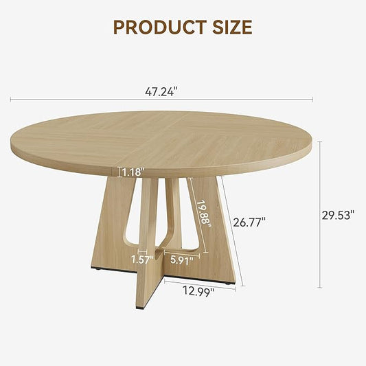 GAOMON Round Dining Table, 47 Inch Round Dinner Table for 4, Farmhouse Kitchen Table with Wooden Pedestal Base for Home Dining Room or Living Room - Rustic Brown