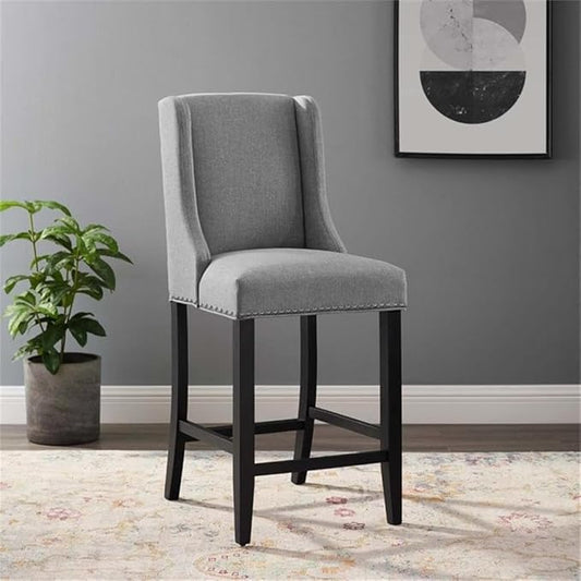 Modway Baron Fabric Upholstered Dining Counter-Height Bar Stool in Light Gray