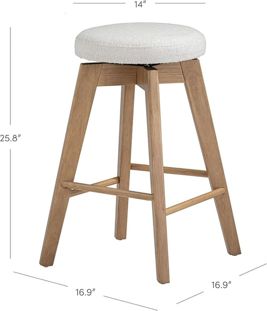 Nathan James Amalia Bohemian Swivel Bar Stool, Backless Counter Height Boucle Counter Stool with Solid Wood Legs and Upholstered Seat, White Oak Set of 3