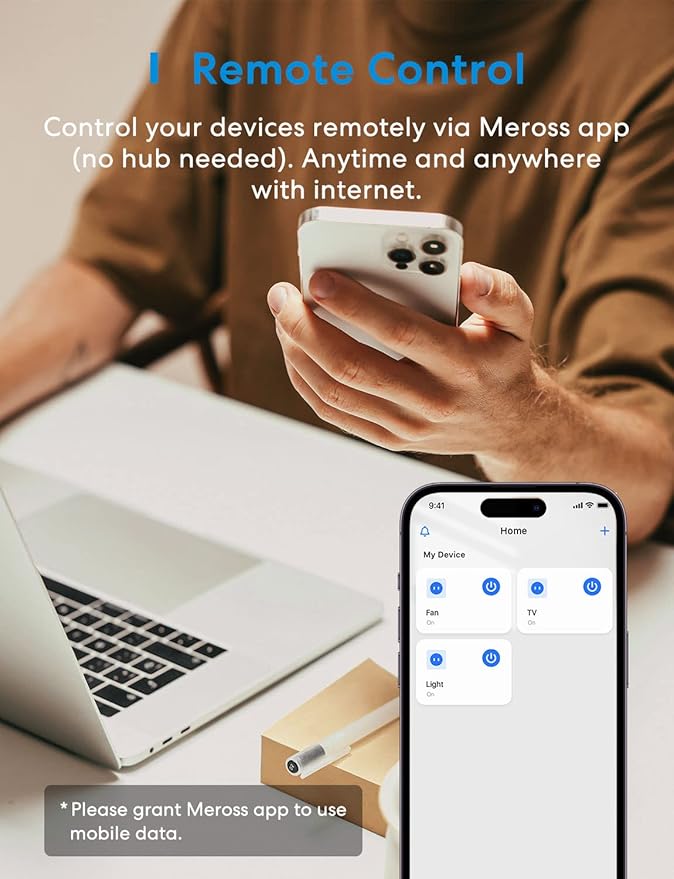 meross Smart Plug Power Strip, WiFi Flat Outlet 15A Compatible & Smart Plug Mini Support Apple HomeKit, Siri, Alexa, App Control, Timer, 15A & Reliable WiFi Outlet