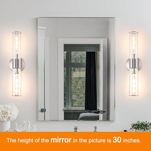 Brushed Nickel Bathroom Sconces Set of 2, Modern Wall Sconce Lighting with Clear Glass, Harded Wired Wall Sconces Set of Two, Wall Light Fixtures over Mirror, Sconces Wall Lighting for Laundry, Porch