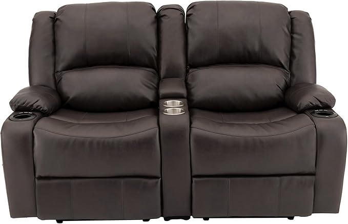 RecPro Charles 64" Powered Recliner RV Sofa with Console and Cupholders | Zero Wall Loveseat for Camper | Wall Hugger Couch with 2023 Updated Fabric (Chestnut)