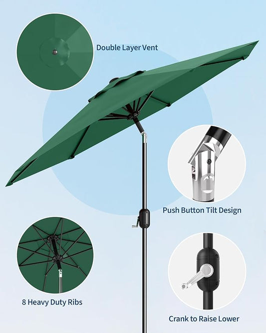 GarveeLife Outdoor Patio Umbrella, Table Market Umbrella with Push Button Tilt and Crank, 8 Sturdy Ribs UV Protection Waterproof for Garden, Deck, Backyard, Pool