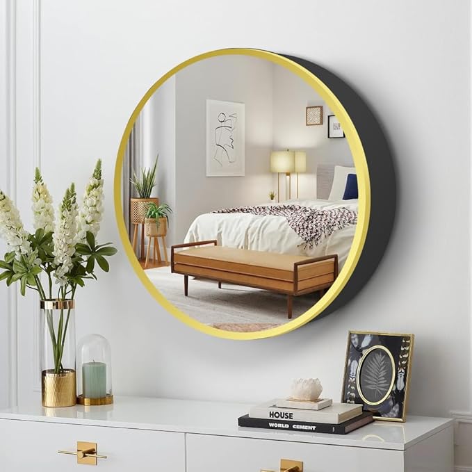 Movo Medicine Cabinet Round 24 Inch x 24 Inch Bathroom Cabinet Mirror, Circular Storage Cabinet Surface Mounted Gold