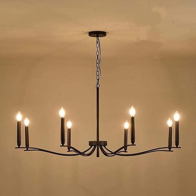Black Chandelier, Modern Dining Room Light Fixture 8 Light Candle Chandelier Over Table 44in Metal Chandeliers Lighting for Living Room Entry Master Bedroom Bathtub Kitchen
