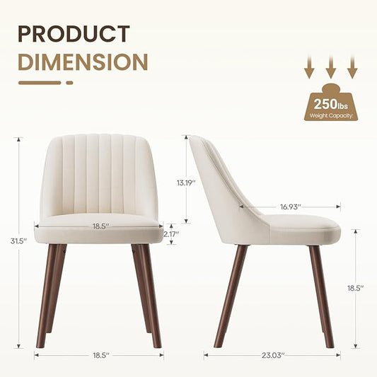 Upholstered Dining Chairs Set of 2, Modern Fabric Kitchen Chairs with Back, Wood Legs for Kitchen Dining Room Restaurant, Beige