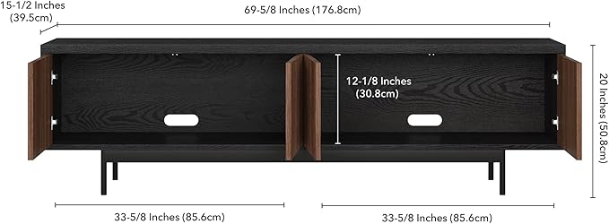 Henn&Hart Fluted TV Stand for TVs up to 75" with 2 Open-Concept Ribbed Storage Cabinets for Living Room, Family Room, or Office, Natural/Medium Walnut
