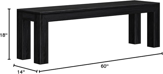 Plank+Beam 60 Inch Dining Bench for Dining Room, Bench for 72 Inch Table Kitchen Dining Seat, Wooden Outdoor Bench, Solid Wood Entryway Bench, Black Wirebrush