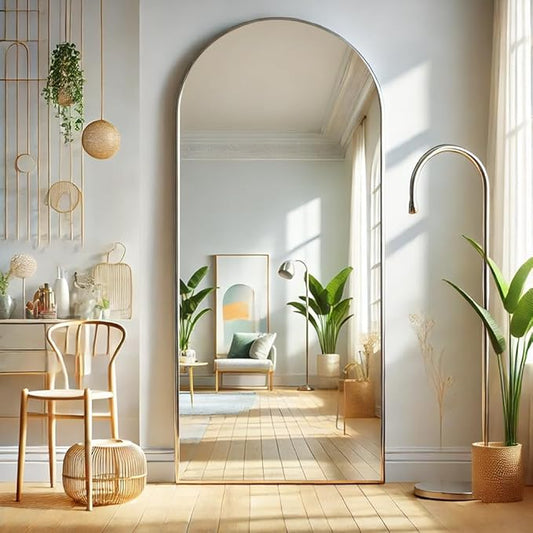 64"x21" Floor Mirror Full Length Mirror Silver Full Length Mirror Silver Floor Mirror 64 Arched, room decor for Dressing Room, Bedroom Wall Mounted with Stand Aluminum Alloy Aesthetically Modern