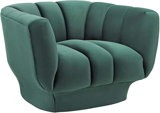 Modway Entertain Vertical Channel Tufted Performance Velvet Accent Lounge Armchair in Green