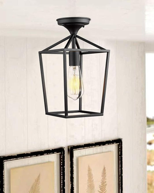 Emliviar Semi-Flush Mount Ceiling Light, 1-Light 13 inch Height Ceiling Light Fixture in Black Finish, 20065B1-F1 BK