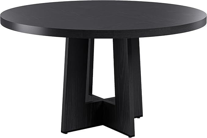 IDEALHOUSE 47" Round Dining Table, Kitchen Table for 4-6 People, Circle Tables with Sturdy Pedestal Base, Space Saving Dinning Room Furniture for Living Room, Kitchen, Black