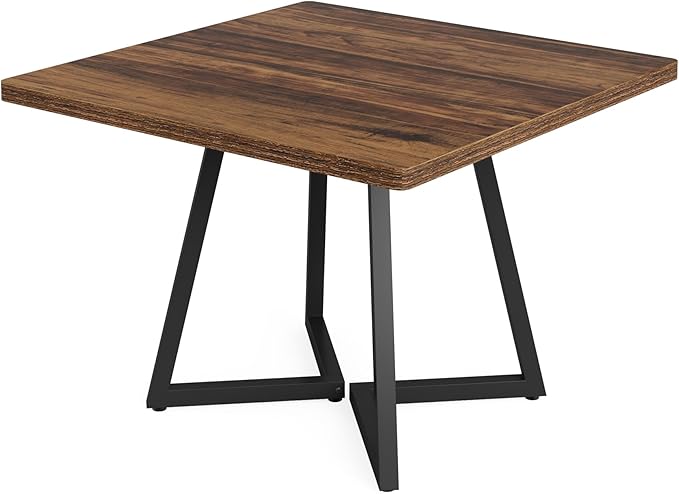 Tribesigns Square Dining Table, 31.5" Industrial Dinner Table with Metal Base, Kitchen Table for Dining Room, Small Space, Apartment, Rustic Brown & Black (2pcs)