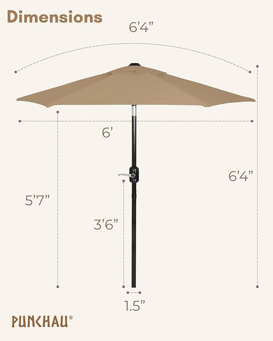 6 Ft Outdoor Patio Umbrella, Easy Open/Close Crank and Push Button Tilt Adjustment, 6 Foot, Small Patio Sand Market Umbrellas for Outdoor