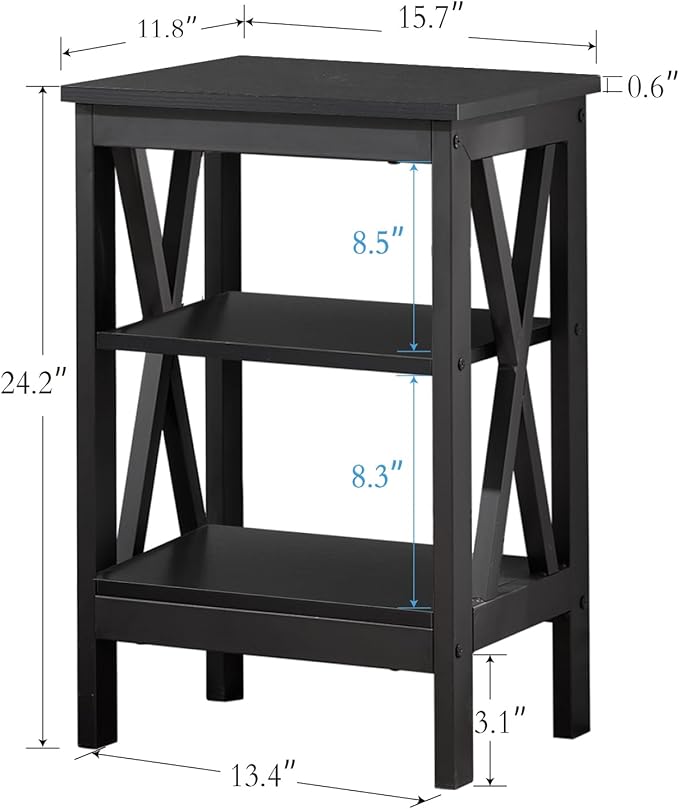 VECELO End Side Table Night Stand Set Of 2,X-Design with Storage Shelf for Bedroom,Living Room,Black