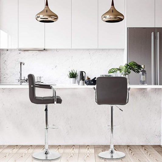 BestOffice Modern Bar Stool Set of 2 Barstools Armrest Height Adjustable Counter Stools Bar Chairs Swivel Bar Stool PU Leather Hydraulic Dining Room Chairs Home Kitchen Stools (Brown)
