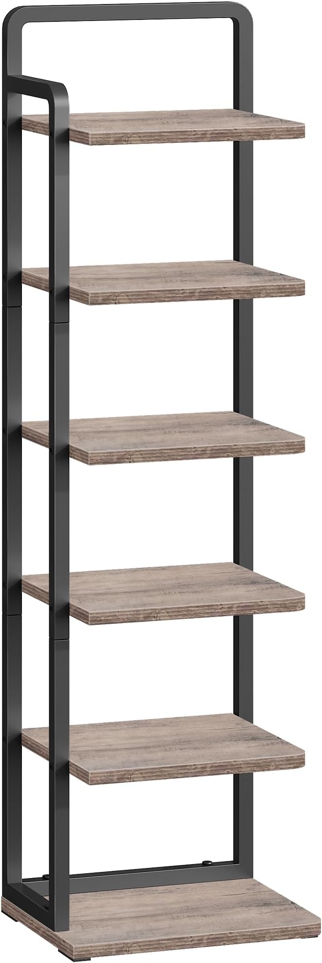 6-Tier Vertical Shoe Rack, Narrow Shoe Tower, Corner Shoe Storage Organizer, Shoe Shelf, for Small Spaces, Industrial Style, for Entryway, Hallway, Living Room, Greige and Black TXJ06BG