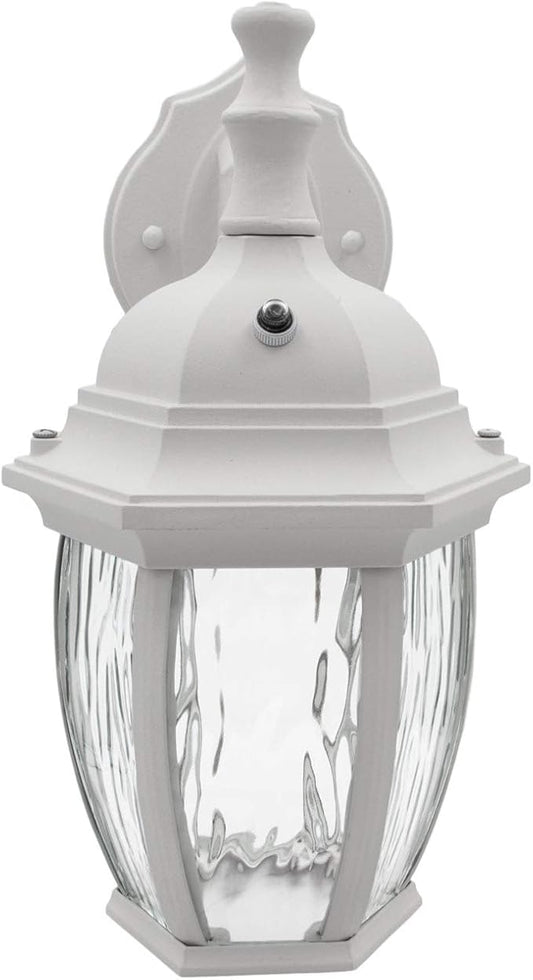 Maxxima LED Outdoor Wall Light - Features Clear Water Glass, 3000K Warm White, 580 Lumens, Dusk to Dawn Photocell Light Sensor, Patio or Porch Sconce Fixture, Ideal for Exterior Decor Lighting - White