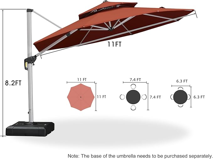 PURPLE LEAF 11 Feet Patio Umbrella Outdoor Round Umbrella Large Cantilever Umbrella Windproof Offset Heavy Duty Sun for Garden Deck Pool Patio, Brick Red