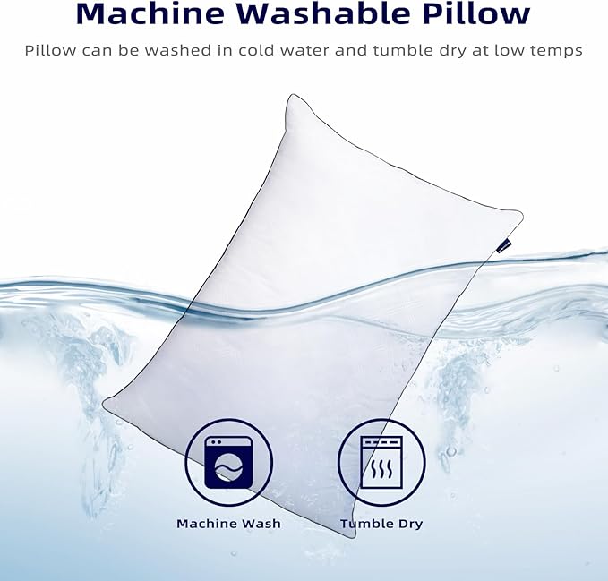 Pillows Queen Size Set of 2, Bed Pillows for Sleeping, Down Alternative Pillow with Machine Washable Cover for Back, Stomach or Side Sleepers