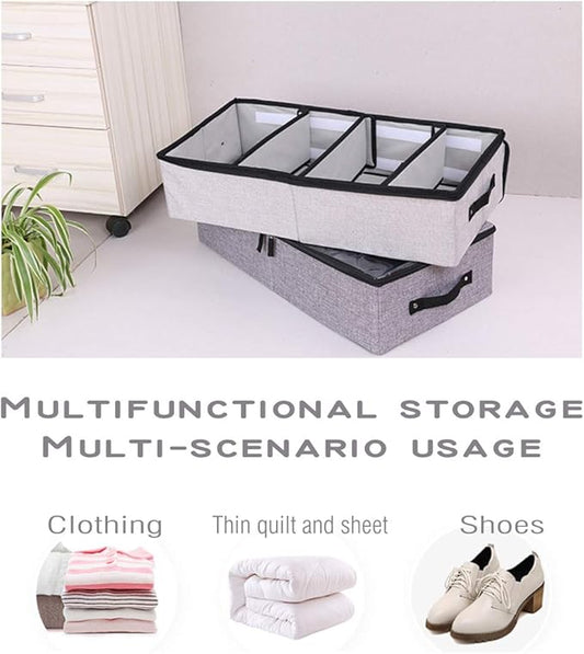 AARAINBOW 2 Packs Foldable Under Bed Shoes Organizer with Lids, Underbed Clothes Storage Container with Divider, UnderBed Storage Bins Box with Clear Window (Gray+Coffee)
