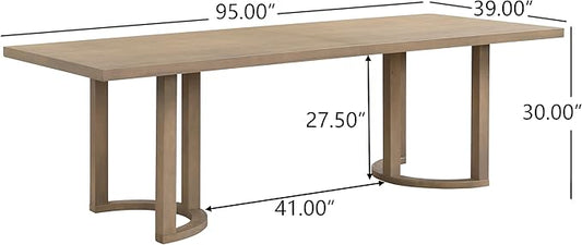 Christopher Knight Home Evat 95 Inch Dining Table for 6-8 People, Modern Kitchen Table with U-Shaped Legs, Large Wooden Rectangular Farmhouse Dinner Furniture for Dining Room, Home Office,Natural Ash