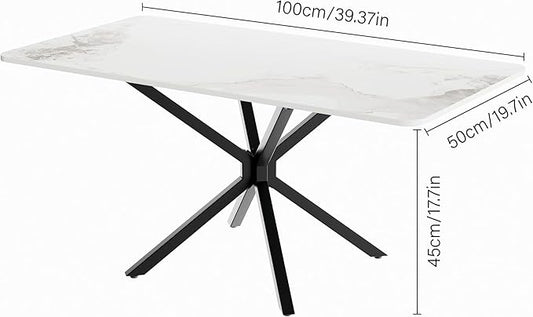 White Marble Coffee Table Modern 40 Inch Living Room Table with Rectangle Sintered Stone Top and Black Metal Legs Stylish Center Table for Living Room Bedroom