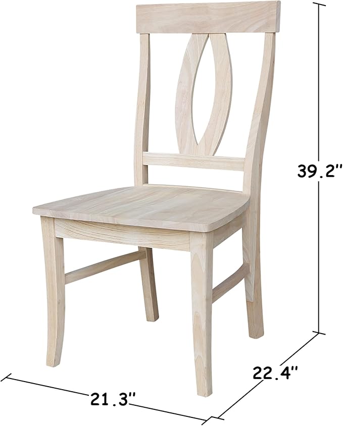 IC International Concepts, Set of Two Verona Dining Chairs, Unfinished, 225lbs wt capacity, Solid Real Wood, Sturdy Parawood, DIY, Paint/Stain Ready, Unfinished