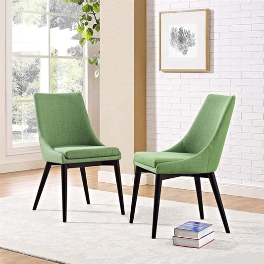 Modway Viscount Mid-Century Modern Upholstered Fabric Two Kitchen and Dining Room Chairs in Green