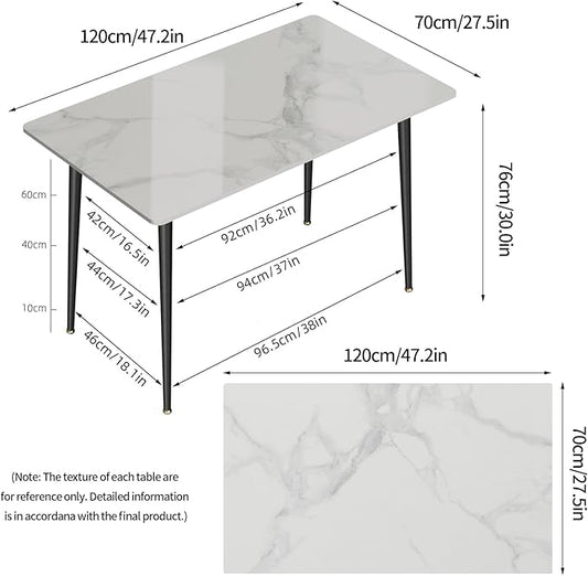 Wisfor Sintered Stone Dining Table: 47.2x27.5 Inch White Kitchen Table with Metal Legs for Dining Room - 6-Seat Restaurant Table (No Chairs)