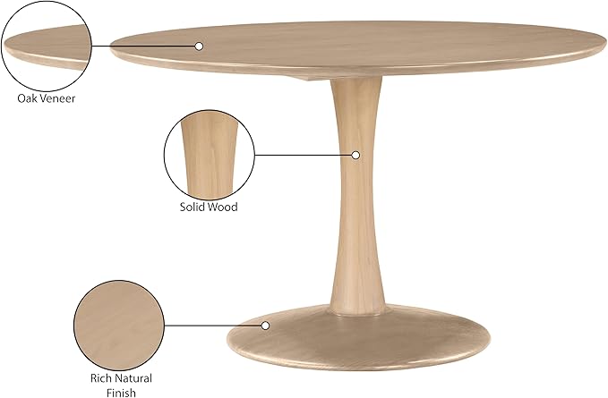 Meridian Furniture 915Oak-T Holly Collection Mid-Century Modern Dining Table with Rich Natural Finish, Solid Wood, Oak Veneer, 48" W x 48" D x 30" H, Natural