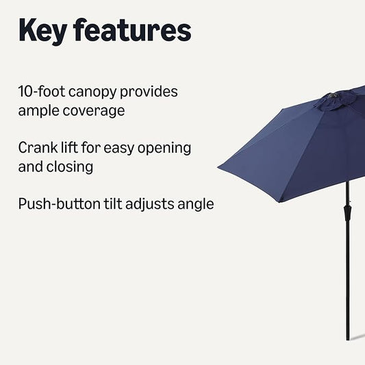 Amazon Basics Patio Umbrella with Crank Lift and Push Button Tilt, 10 Foot, Navy