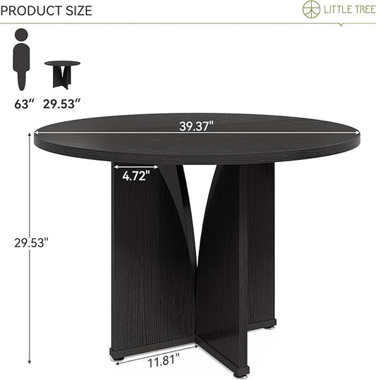 LITTLE TREE 39-Inch Dining Table for 4, Rustic Kitchen Table, Round Dining Table with X-Shaped Stable Pedestal, Farmhouse Dinner Table for Dining Room, Living Room