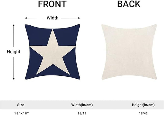 BETGINY 4th of July Pillow Covers 18x18 Inch Set of 2, Memorial Day Independence Day Blue Star Decorations Throw Pillow Covers Linen Farmhouse Patriotic Cushion Case for Couch Sofa Home Outdoor Decor