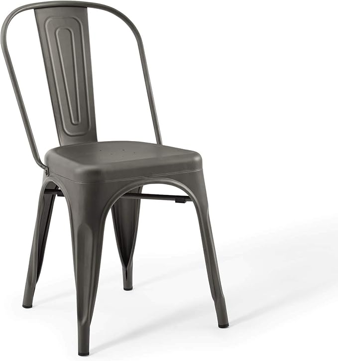 Modway Promenade Industrial Modern Steel Metal Bistro Dining Chairs in Gunmetal - Set of 2
