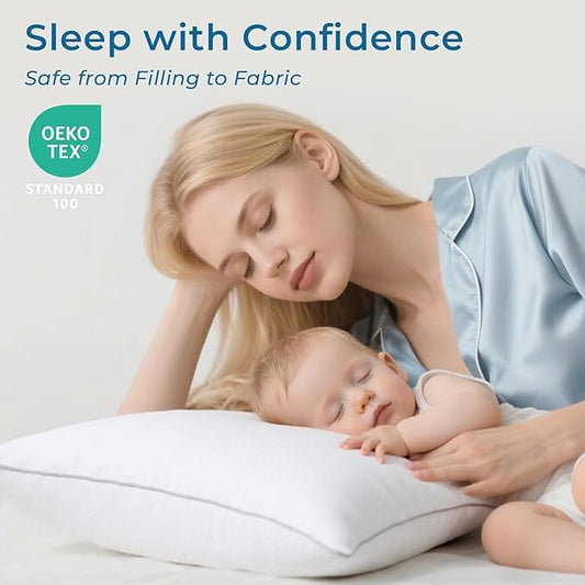 Sasttie Pillows Queen Size Set of 2, Bed Pillows for Side, Back, and Stomach Sleepers - Oeko-Tex Certified Down Alternative Plump Filling - Hotel Quality and Machine Washable, 2 Pack