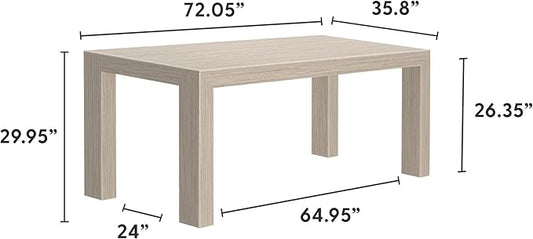 Plank+Beam 72 Inch Modern Solid Wood Dining Table - Solid Pine, Wirebrush Finish, Seats 6, Non-Toxic Finish, Easy Assembly, for Kitchen or Office, Seashell Wirebrush