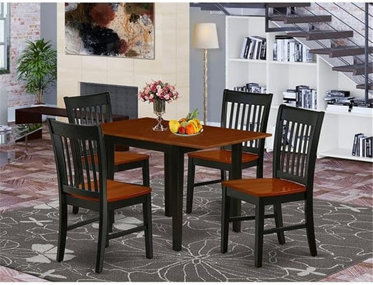 East West Furniture NDNO5-BCH-W 5 Piece Dinette Set for 4 Includes a Rectangle Dining Room Table with Dropleaf and 4 Dining Chairs, 30x48 Inch, Black & Cherry