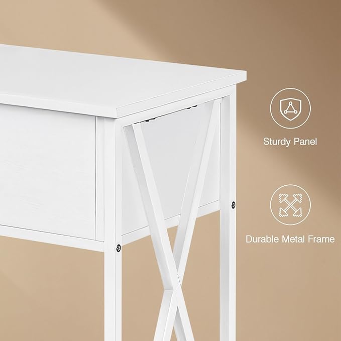 VECELO Nightstand Set of 2,End Tables with Charging Station,Bed Side Table with Open Shelf &USB Ports & Outlets,Small Dresser for Bedroom, Living Room,White