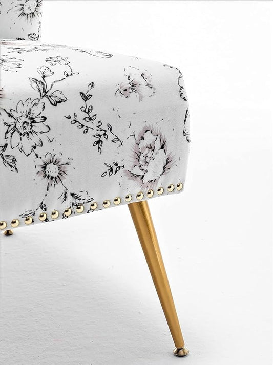 Thia Armless Accent Chair for Living Room, Elegant Seat with Nailhead Trim, Gold Metal Legs and Comfortable Curved Back, 28" D x 25" W x 29.5" H, 04 Floral Print